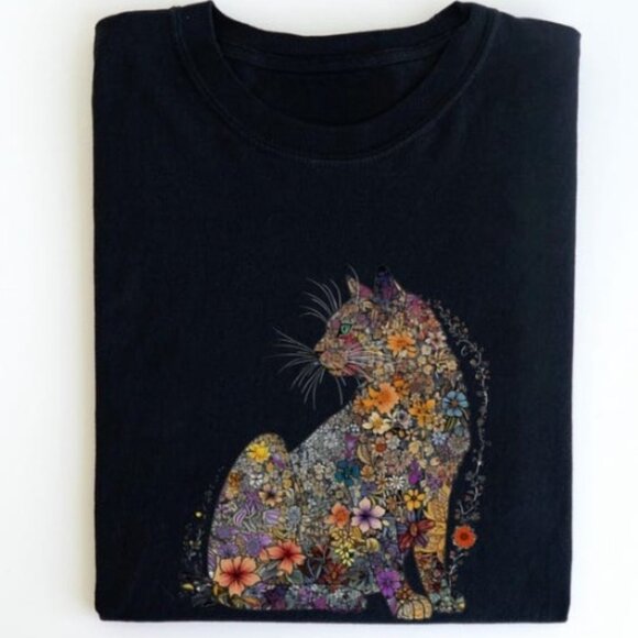 Tops - Floral Cat Shirt Purr Shirt Cat Mom Floral Cat Tee